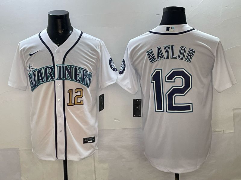 Men 2025 Nike Seattle Mariners #12 Naylor White Game MLB Jersey 03